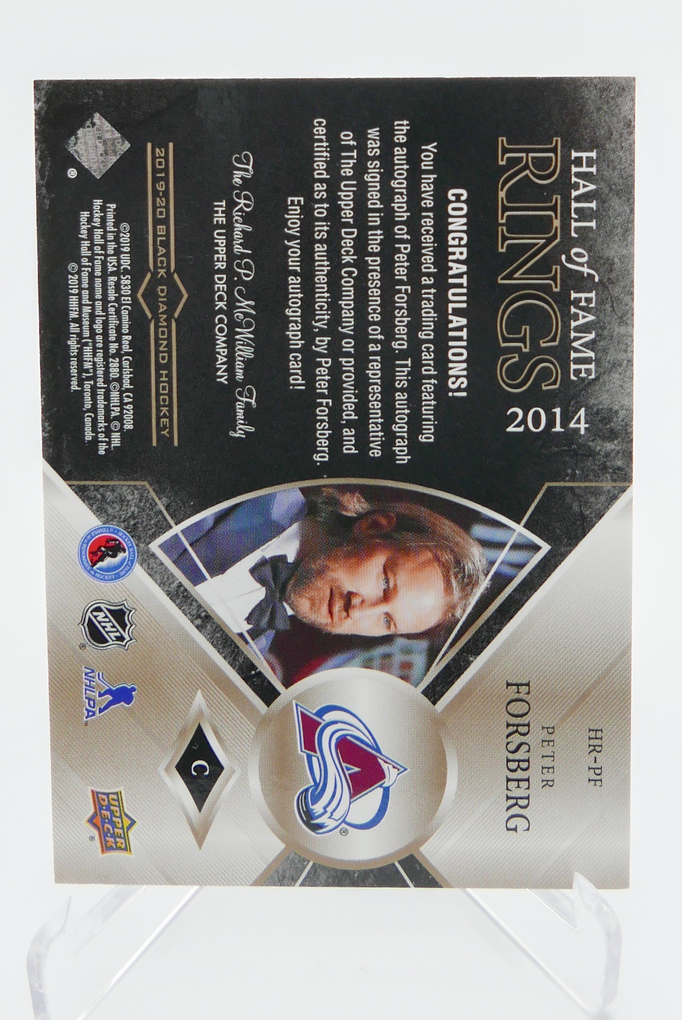 2019 Peter Forsberg - Upper Deck Black Diamond 2014 Hall of Fame Rings 08 of 25 Autographed