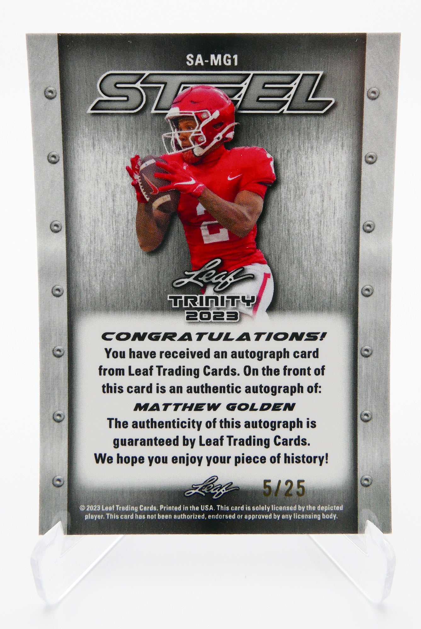 2023 Leaf Trinity STEEL Matthew Golden Auto 5/25 RC Rookie Autograph Short Print