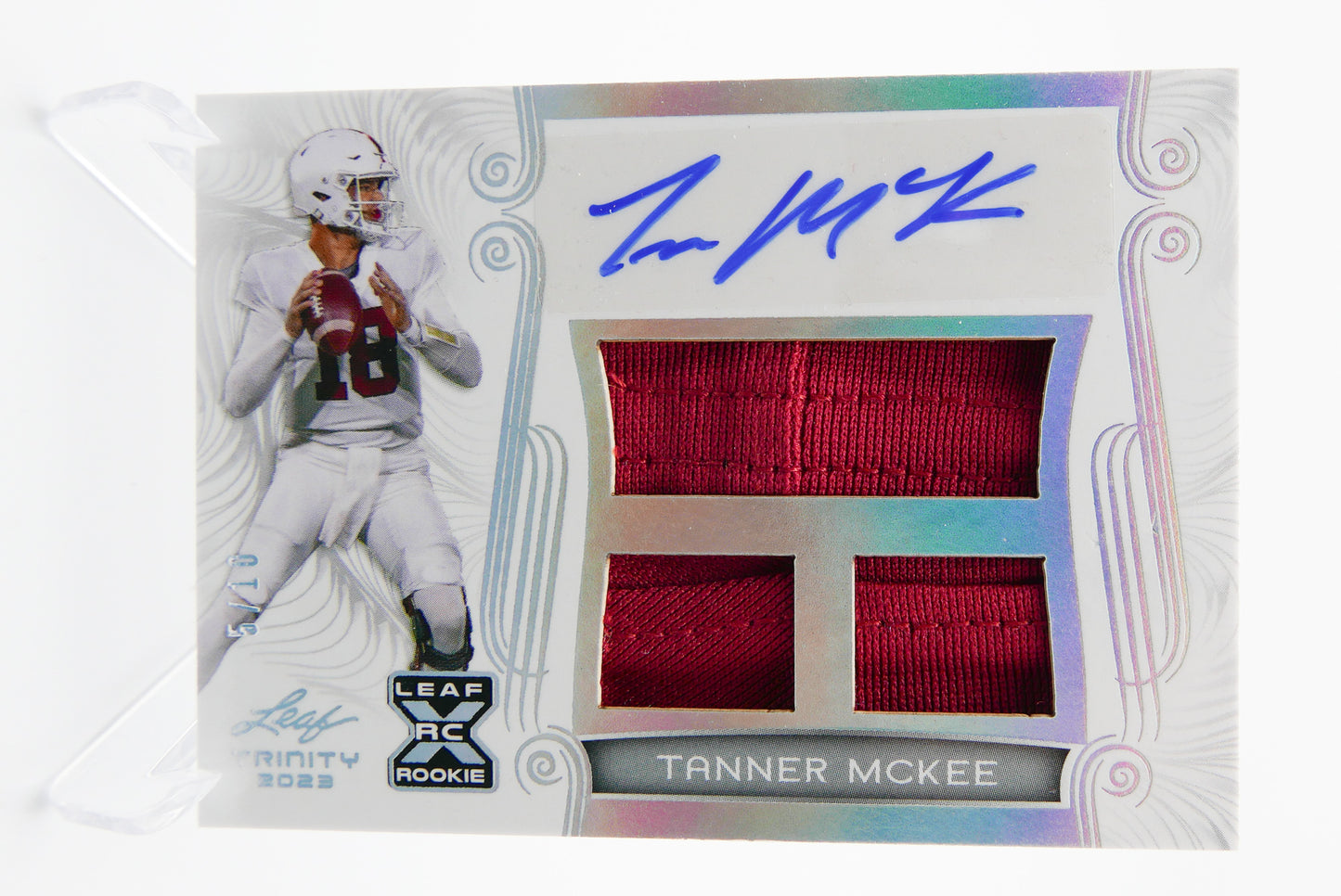 2023 Leaf Trinity Tanner McKee Auto Triple Patch 5/10 RC Rookie Autograph Eagles QB