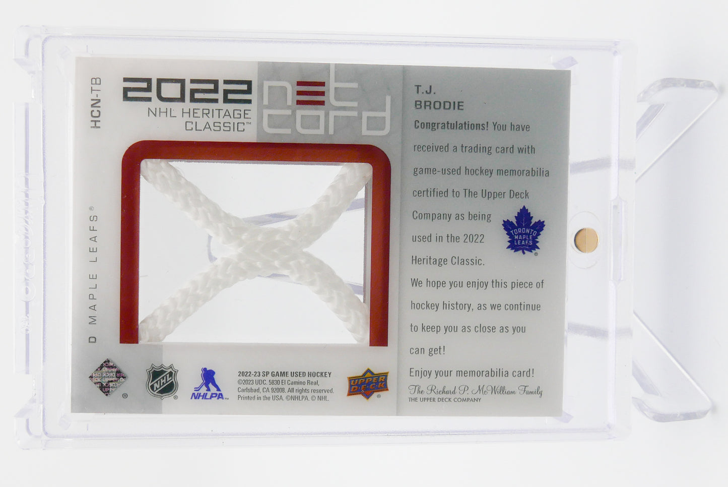 2022 NHL Heritage Classic Net Cord T.J. Brodie #12/35 – Maple Leafs