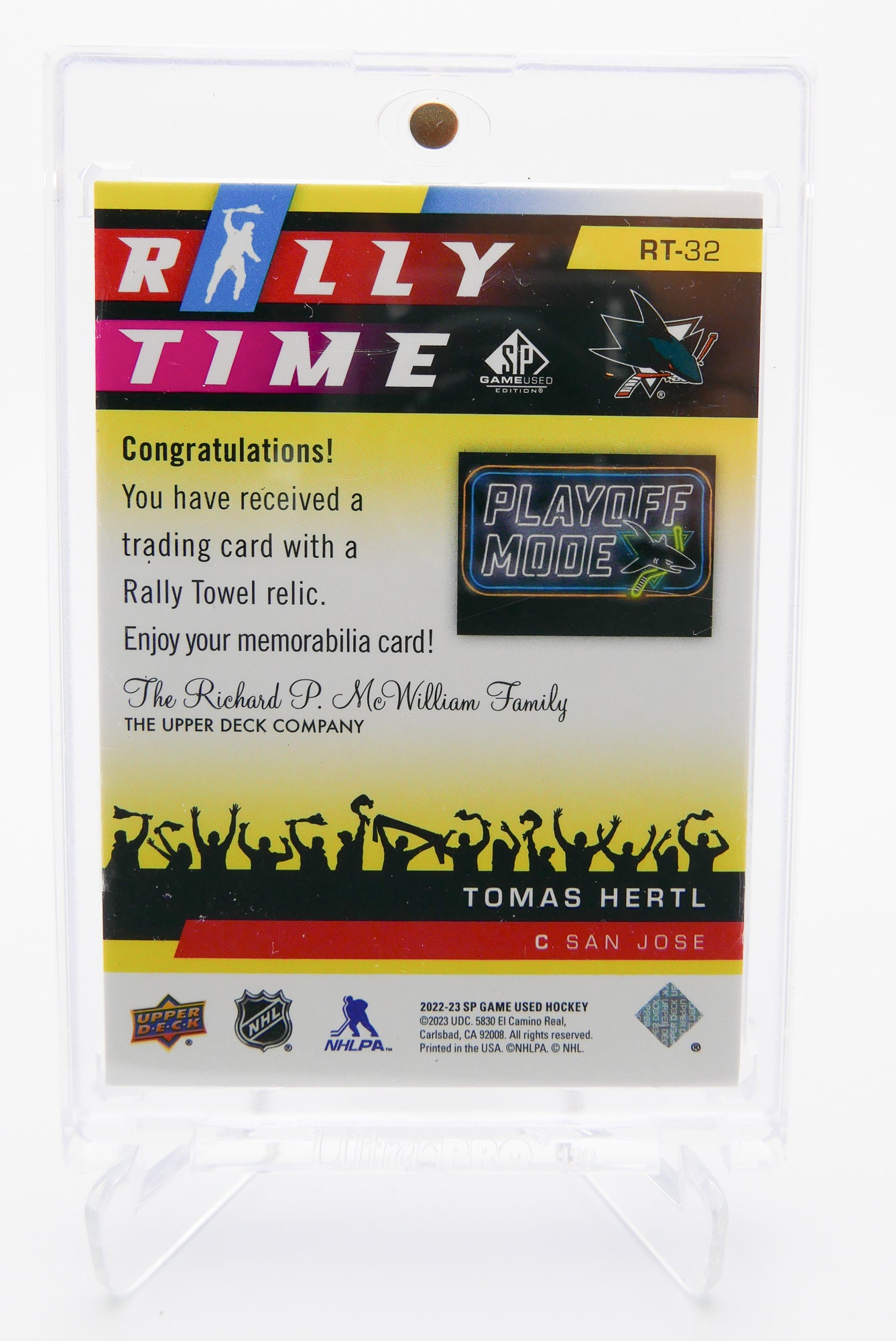 2022-23 SP Game Used Rally Time Tomas Hertl Rally Towel Relic #18/50