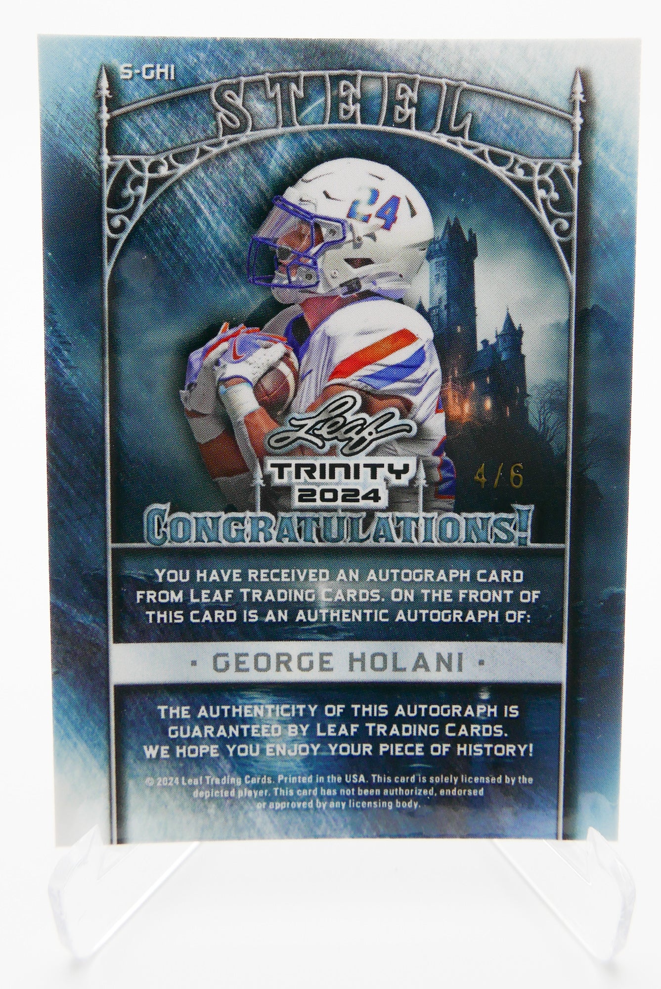 2024 Leaf Trinity George Holani Auto STEEL IRON 4/6 Boise State Broncos Rookie RC SSP