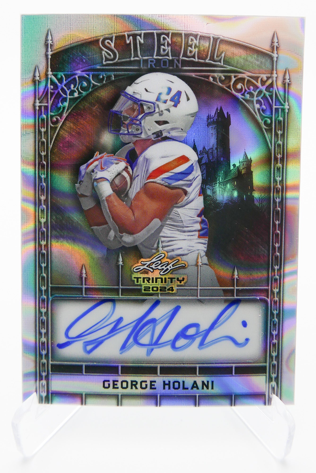 2024 Leaf Trinity George Holani Auto STEEL IRON 4/6 Boise State Broncos Rookie RC SSP