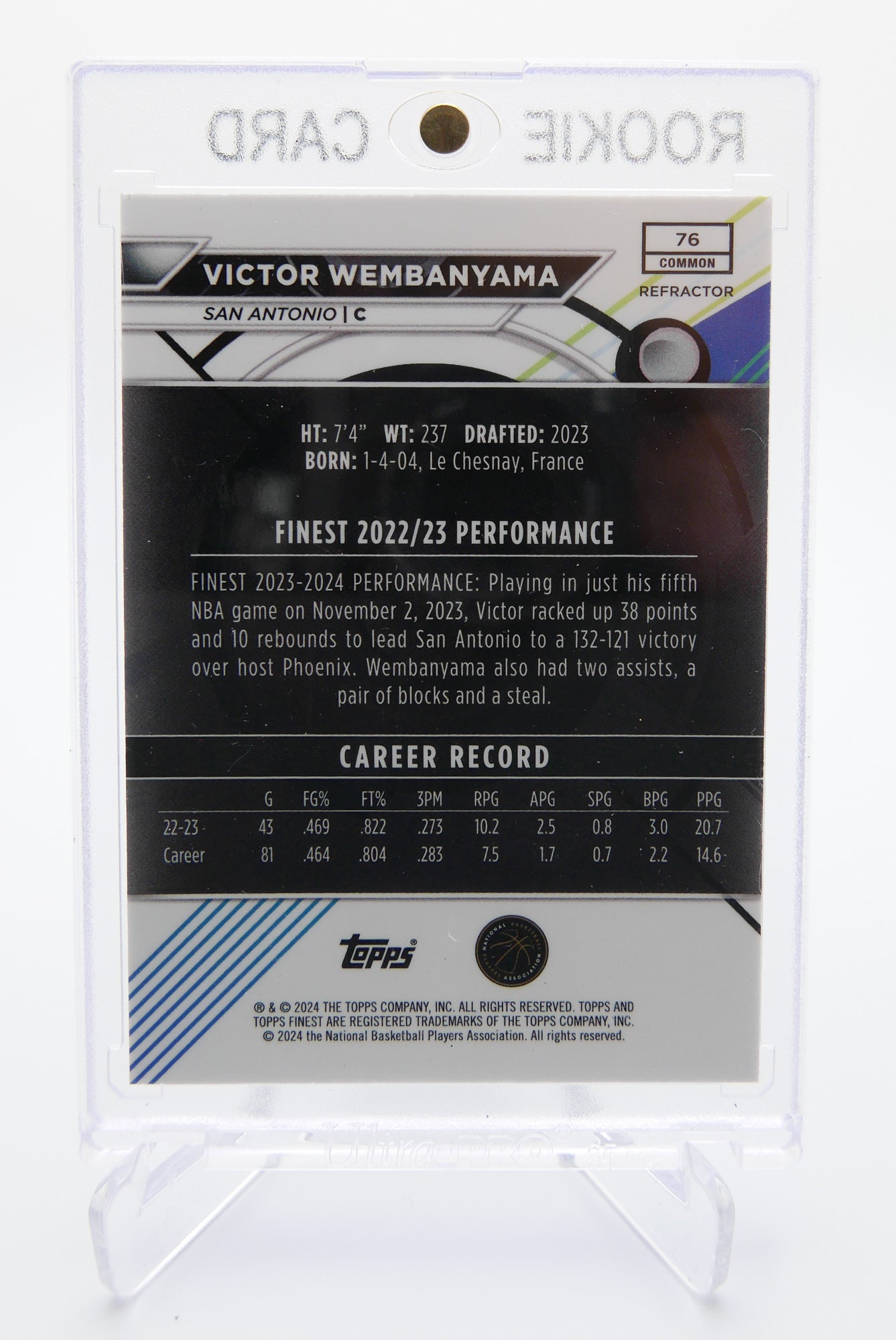 2024 Topps Finest Victor Wembanyama Refractor RC Rookie Card #76 Spurs Chrome