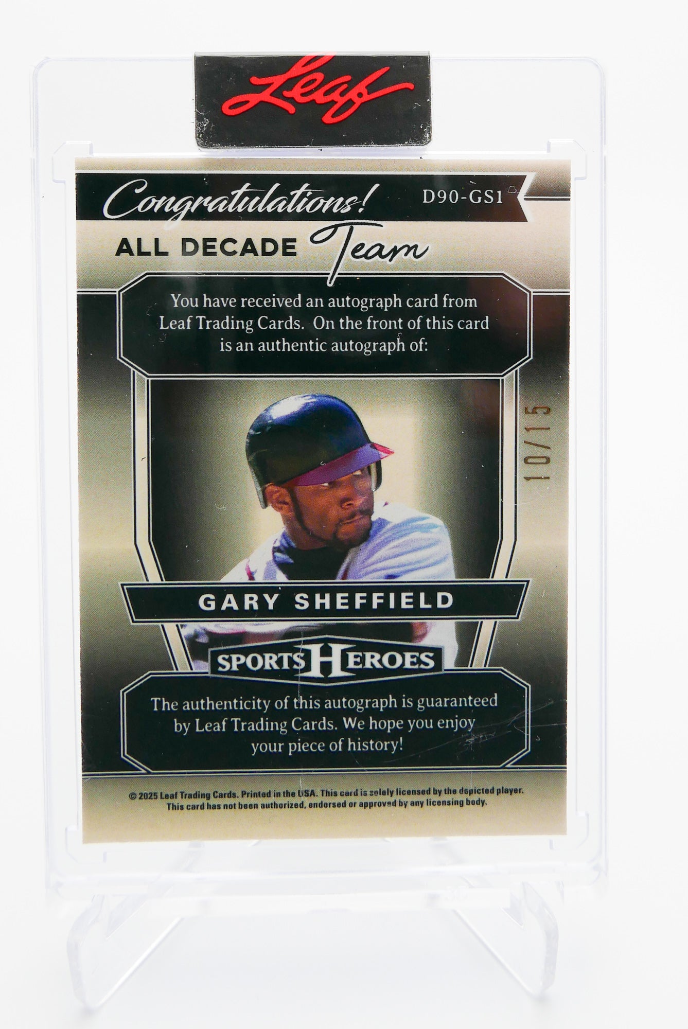 2025 Leaf Sports Heroes Gary Sheffield D90-GS1 Auto #10/15 – Purple Crystal / All Decade 1990s