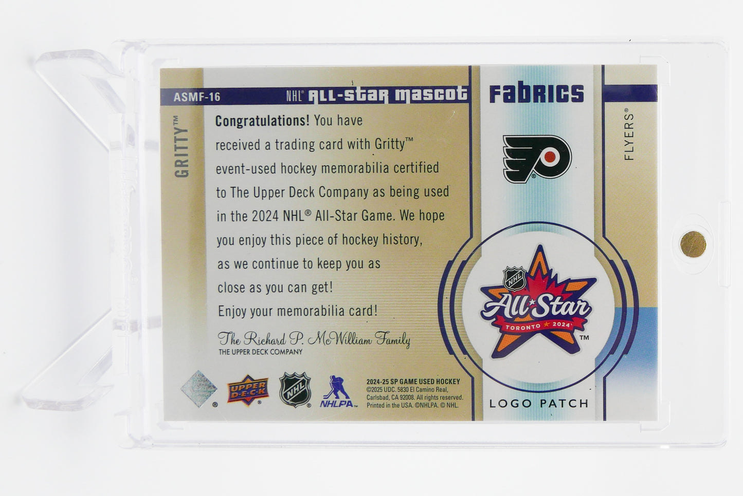 2025 Gritty - Upper Deck Game Used Edition NHL All Star Mascot
