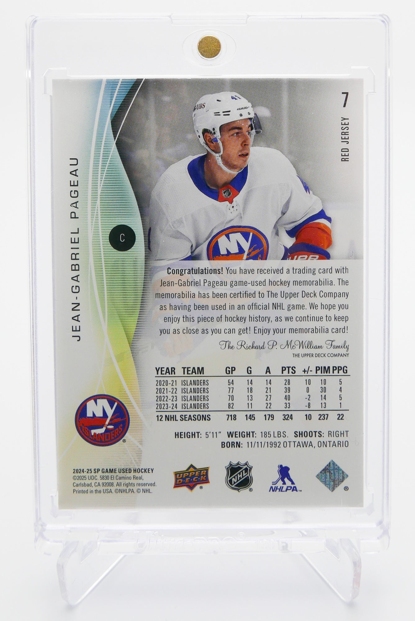 2024-25 SP Game Used Jean-Gabriel Pageau Red Jersey Relic – Islanders – Game-Used Memorabilia