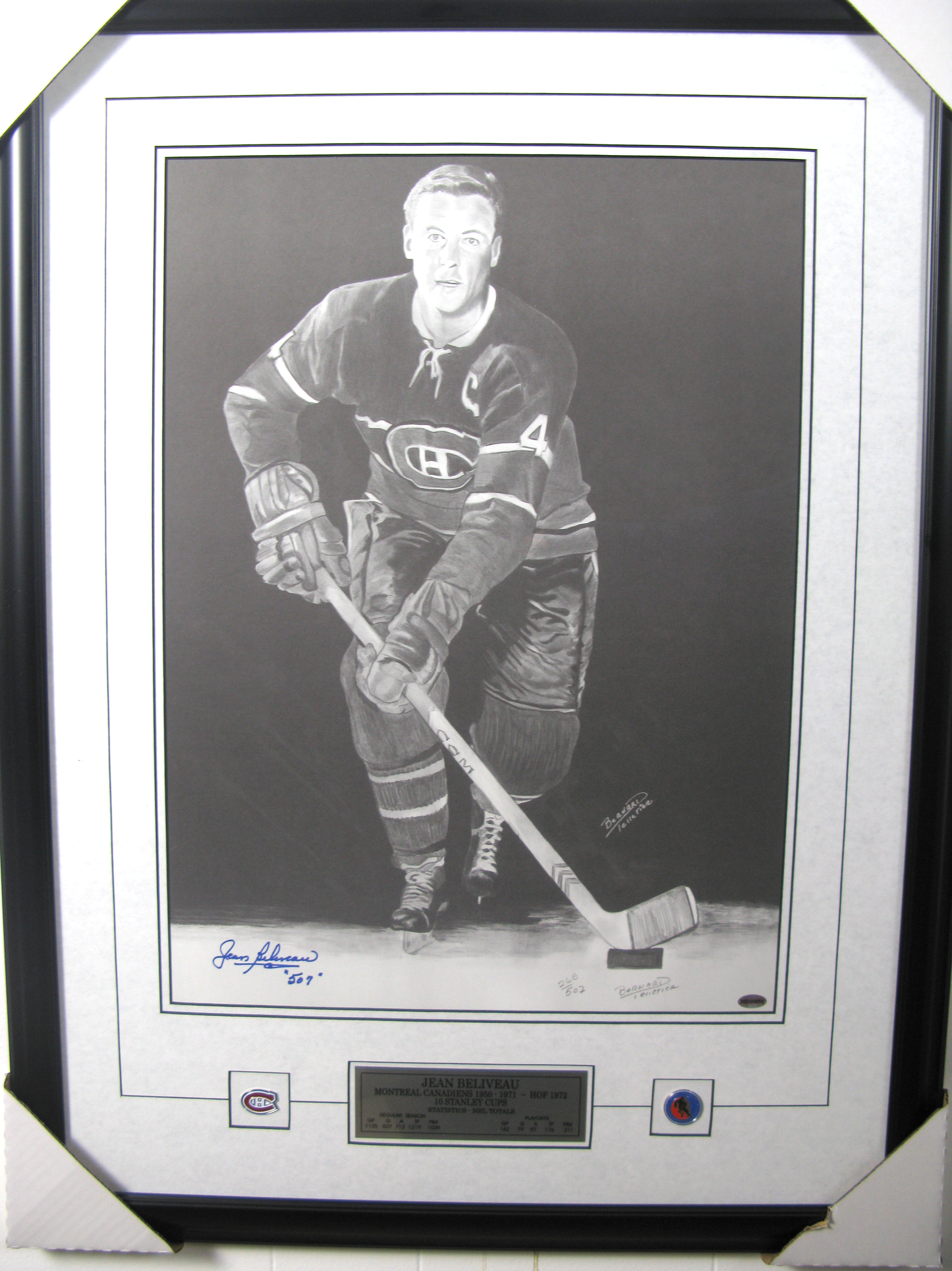 Jean Béliveau Autographed Framed Art Print – Montreal Canadiens Legend (Limited Edition 265/507)