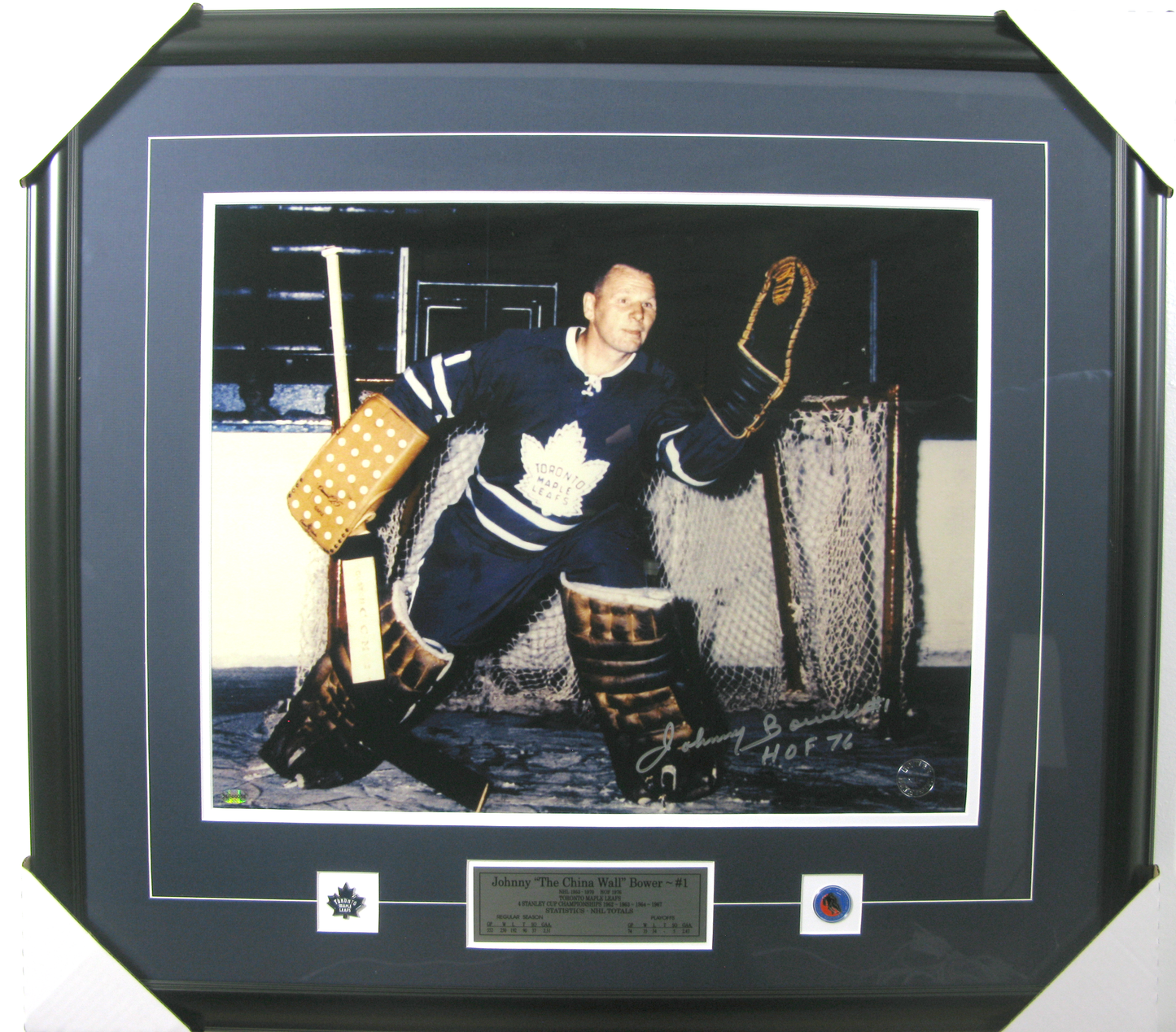Johnny Bower Autographed Framed Photo – Toronto Maple Leafs “The China Wall” Legend