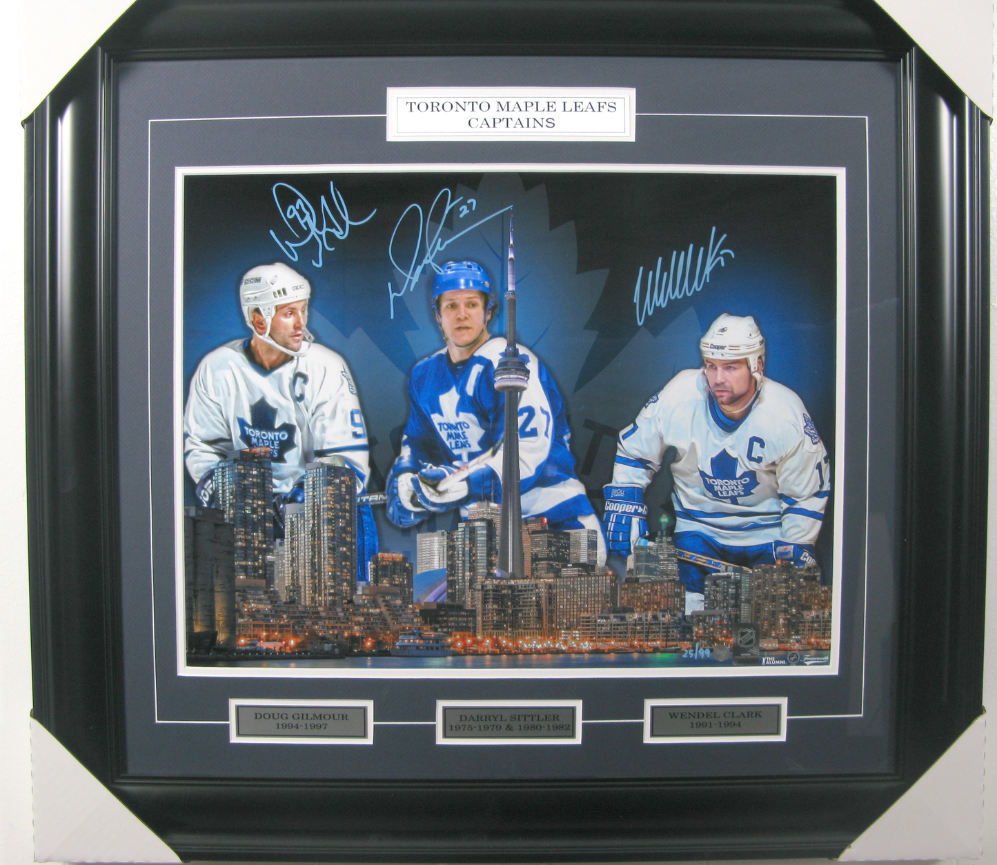 Toronto Maple Leafs Captains Triple-Autographed Framed Display – Gilmour, Sittler & Clark