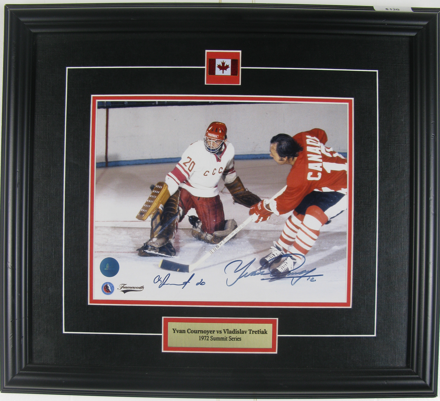 Yvan Cournoyer & Vladislav Tretiak Dual Signed 11x14 Photo – 1972 Summit Series – Framed Display
