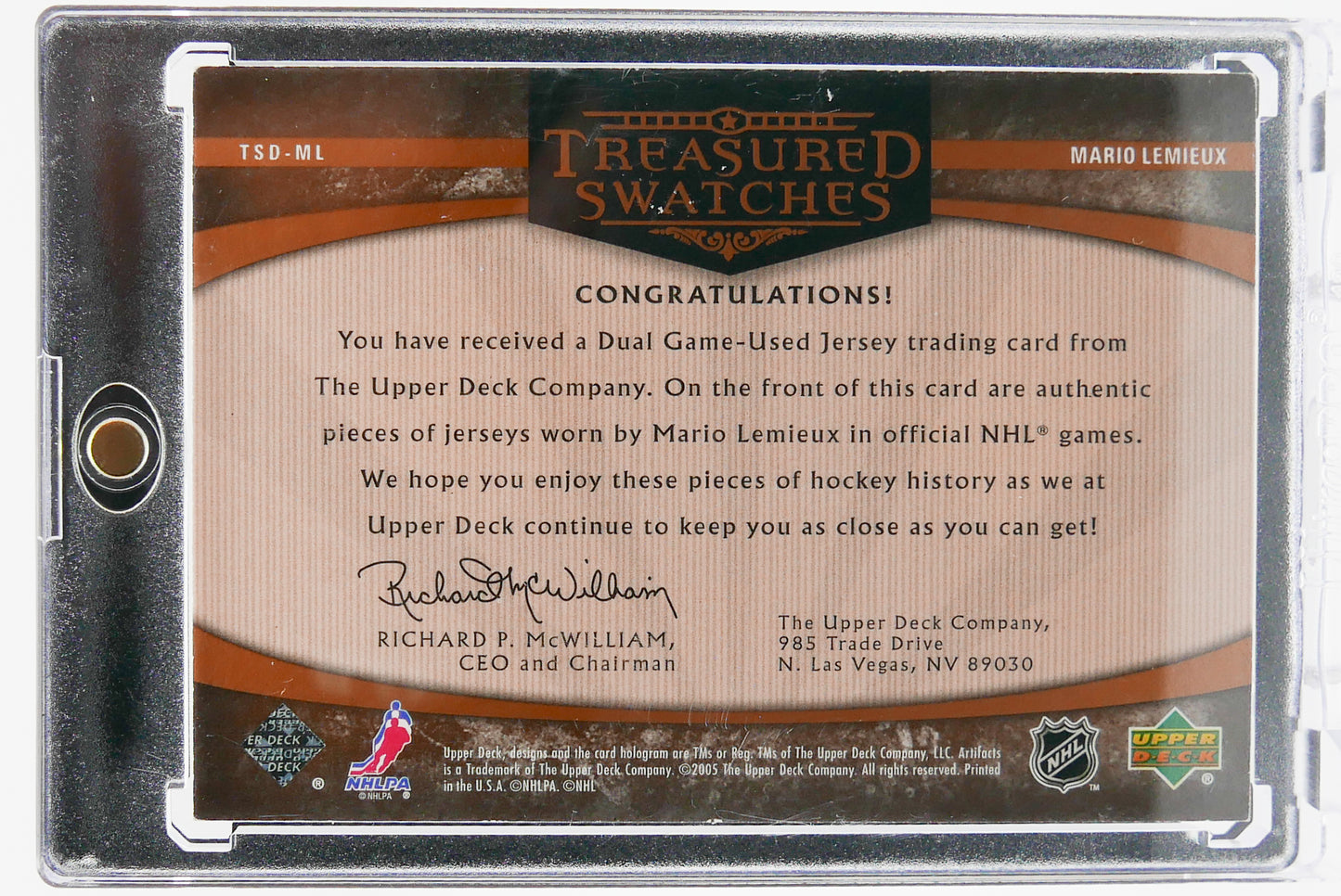 2007-08 Upper Deck Artifacts Mario Lemieux Treasured Swatches Dual Game-Used Jersey /50 Penguins