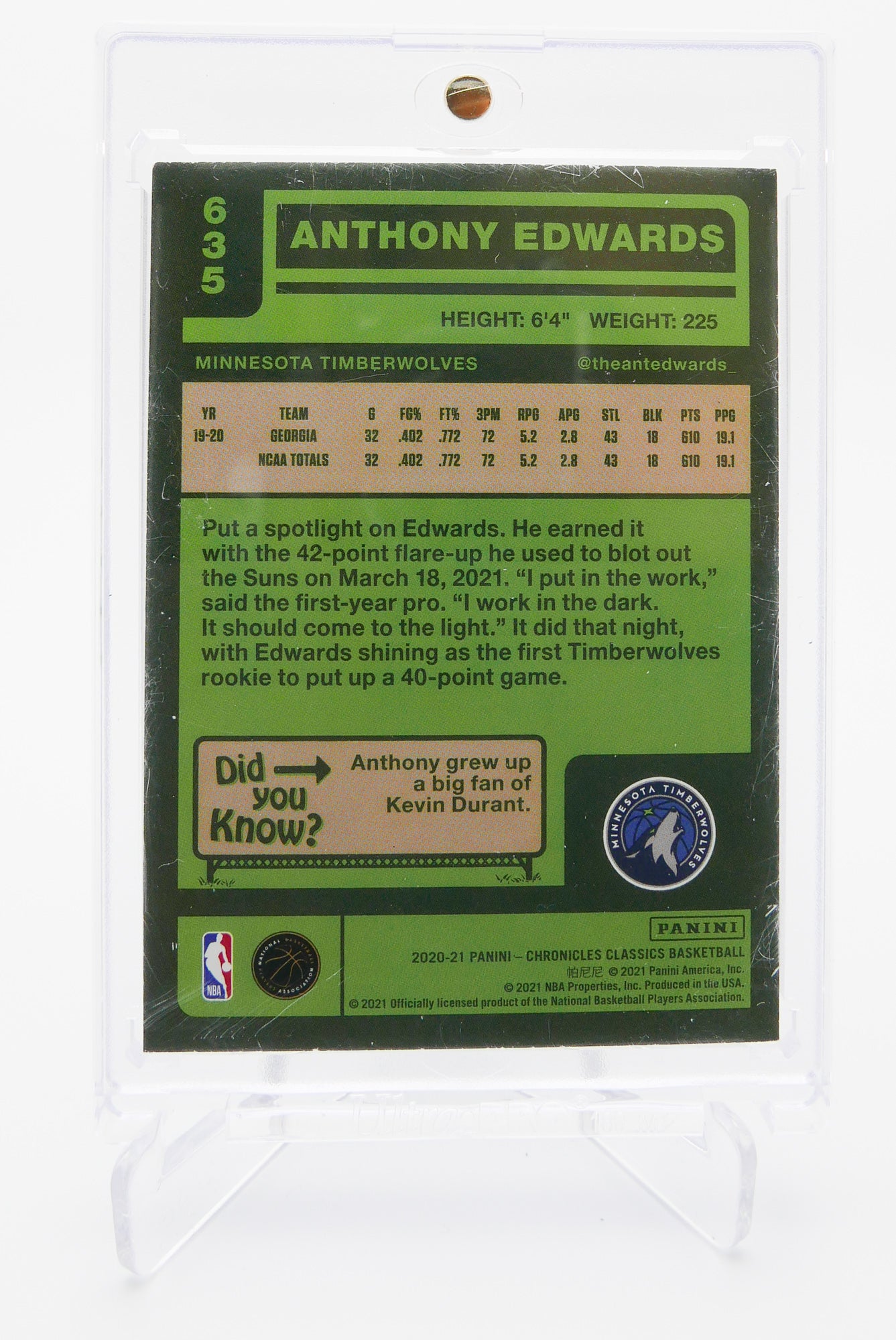 2020-21 Panini Chronicles Classics Anthony Edwards #635 Rookie RC Timberwolves