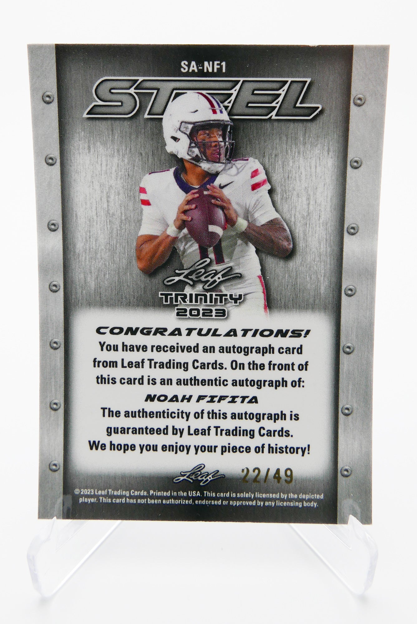 2023 Leaf Trinity STEEL Noah Fifita Auto 22/49 RC Rookie Autograph Arizona QB