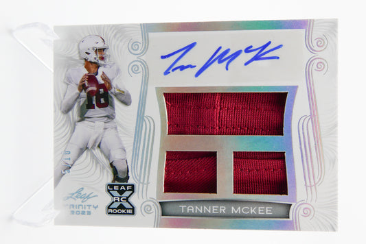 2023 Leaf Trinity Tanner McKee Auto Triple Patch 5/10 RC Rookie Autograph Eagles QB