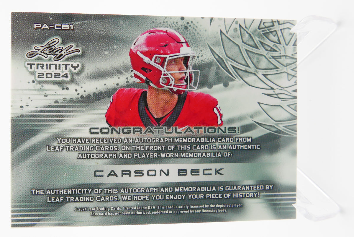 Beck Patch 2024 Leaf Trinity Carson Beck Auto Patch RC #88/99 Bulldogs Rookie Aut ...