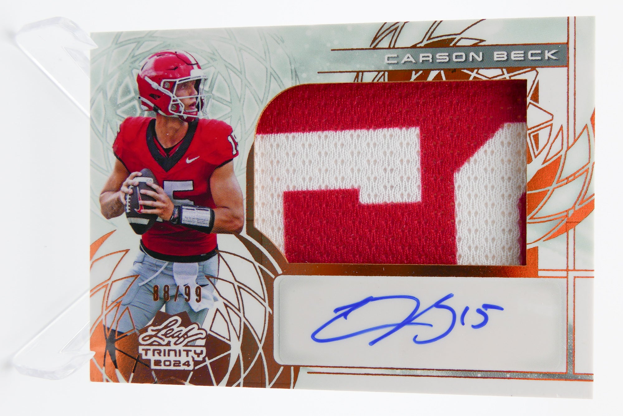 2024 Leaf Trinity Carson Beck Auto Patch RC #88/99 Bulldogs Rookie Aut ...