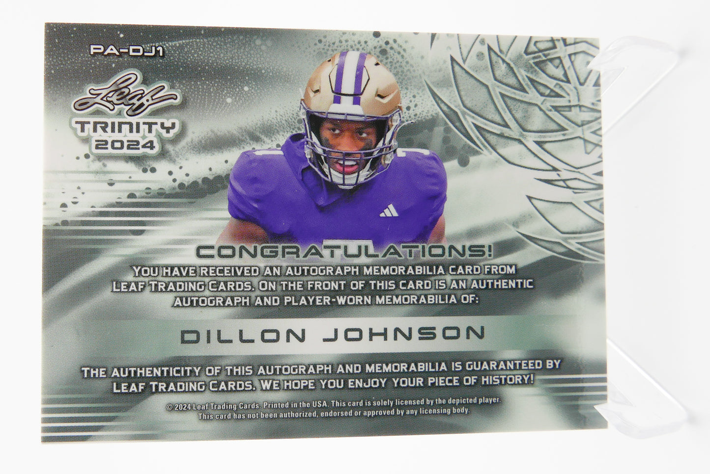 2024 Leaf Trinity Dillon Johnson Auto Patch RC /99 Washington Huskies