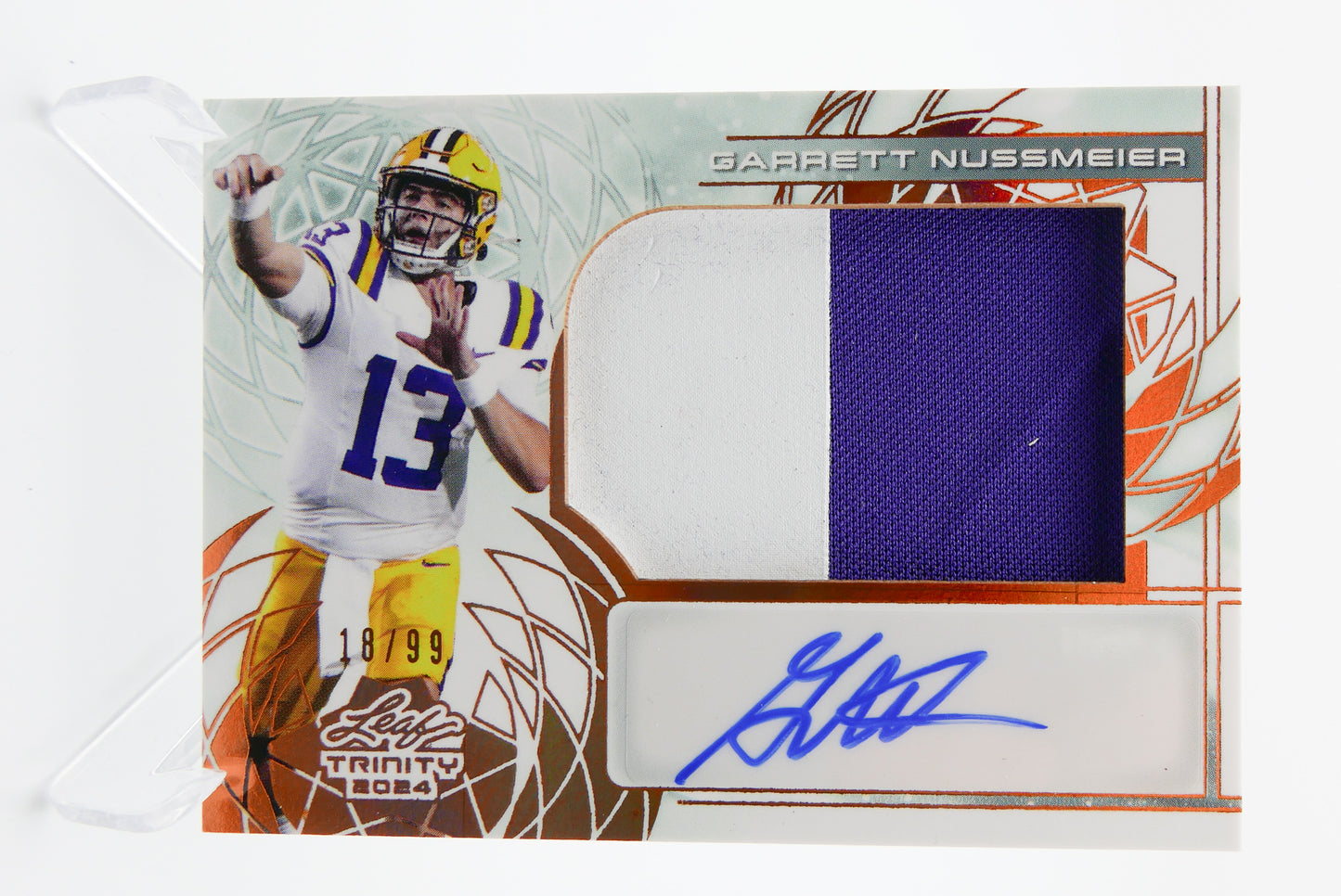 2024 Leaf Trinity Garrett Nussmeier Auto Patch RC /99 LSU Tigers