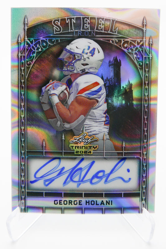 2024 Leaf Trinity George Holani Auto STEEL IRON 4/6 Boise State Broncos Rookie RC SSP