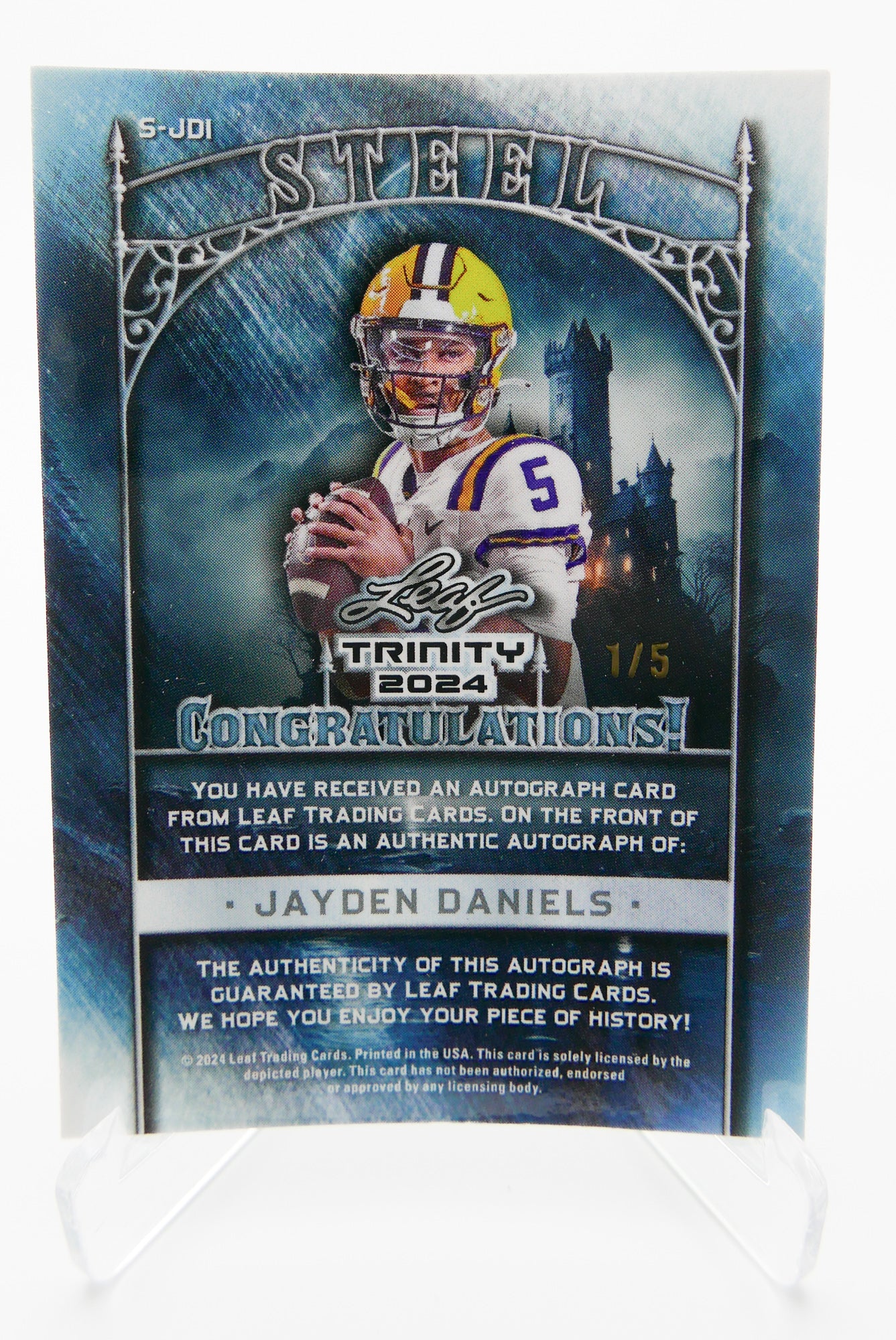 2024 Leaf Trinity Jayden Daniels Auto STEEL Valadium Rookie Card 1/5 LSU Tigers