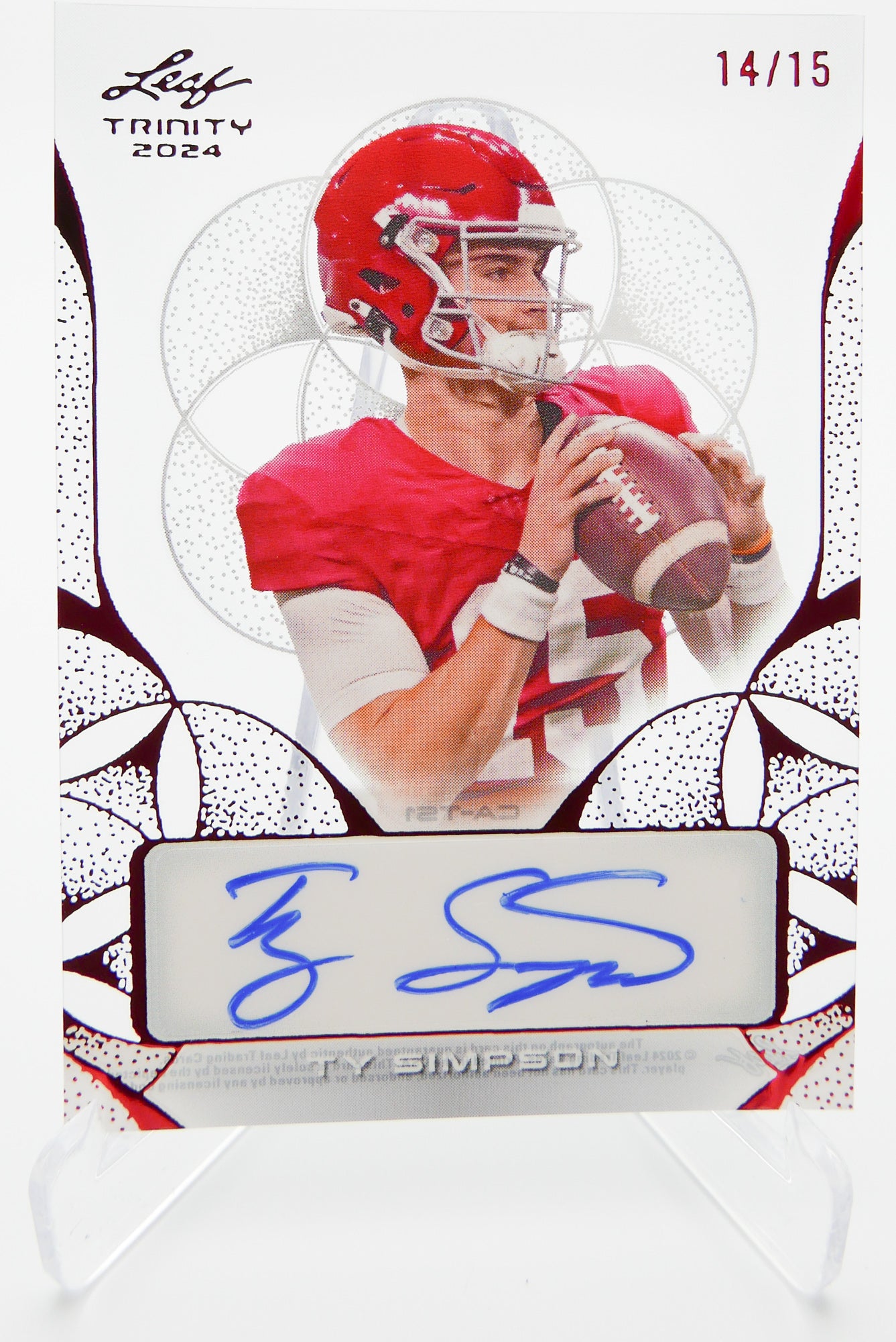 2024 Leaf Trinity Ty Simpson Auto Rookie Card Red 14/15 RC Autograph