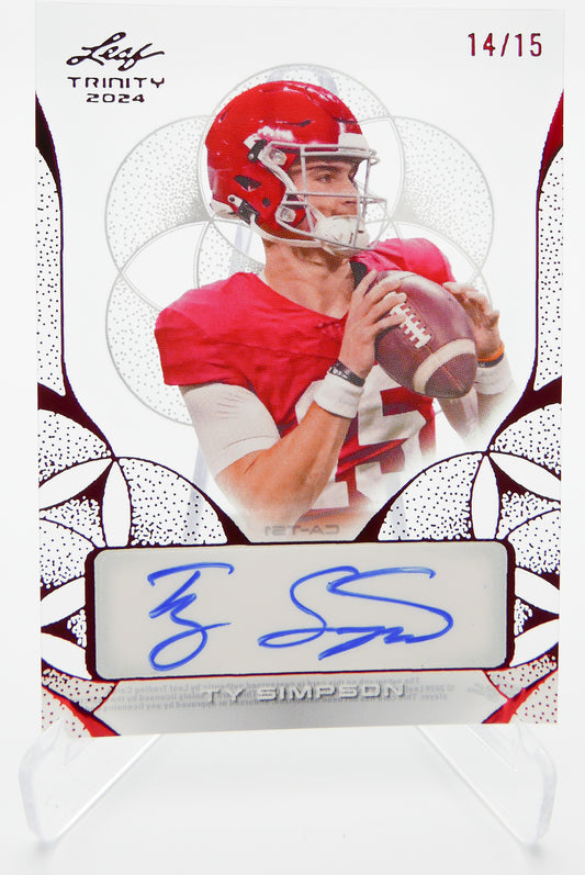 2024 Leaf Trinity Ty Simpson Auto Rookie Card Red 14/15 RC Autograph