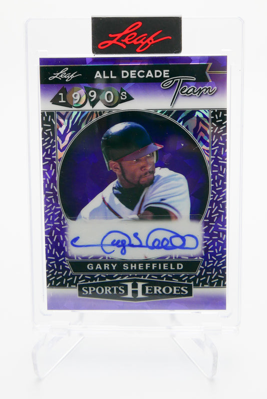 2025 Leaf Sports Heroes Gary Sheffield D90-GS1 Auto #10/15 – Purple Crystal / All Decade 1990s