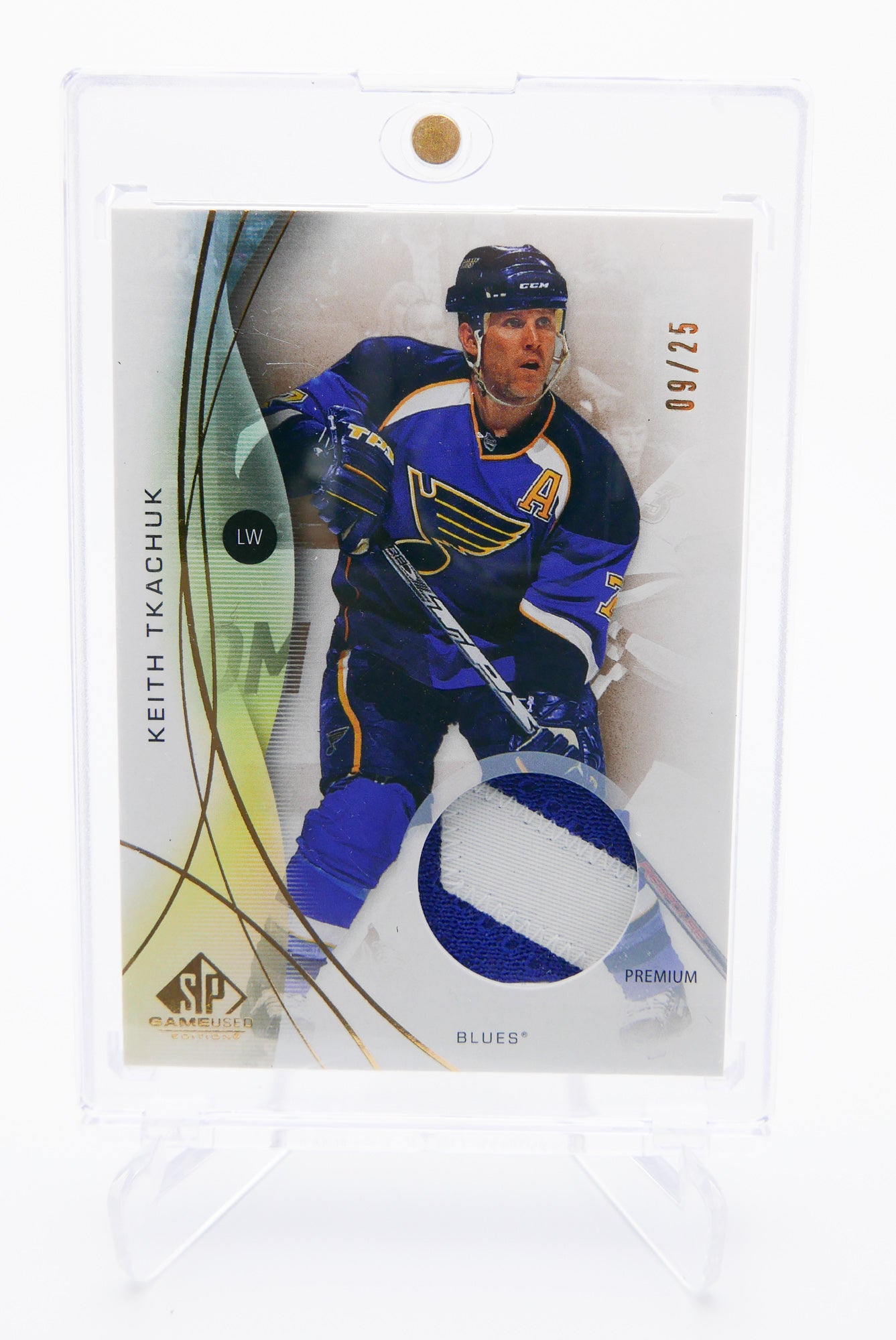 2024-25 SP Game Used Keith Tkachuk Gold Premium Patch /25 – Blues – Game-Used #09/25