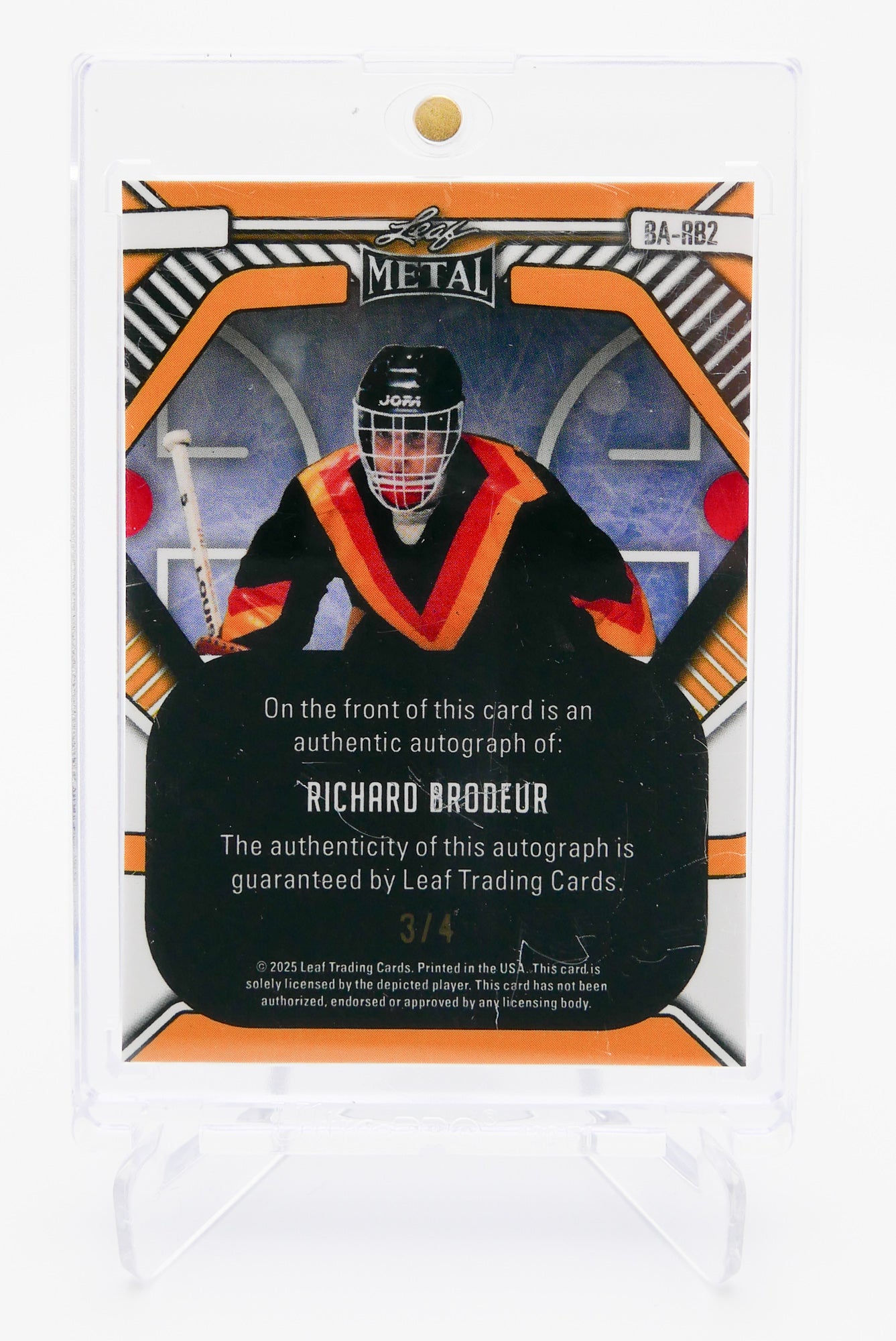 2025 Leaf Metal Richard Brodeur Auto #BA-RB2 – Blue Parallel /4 – Vancouver Canucks