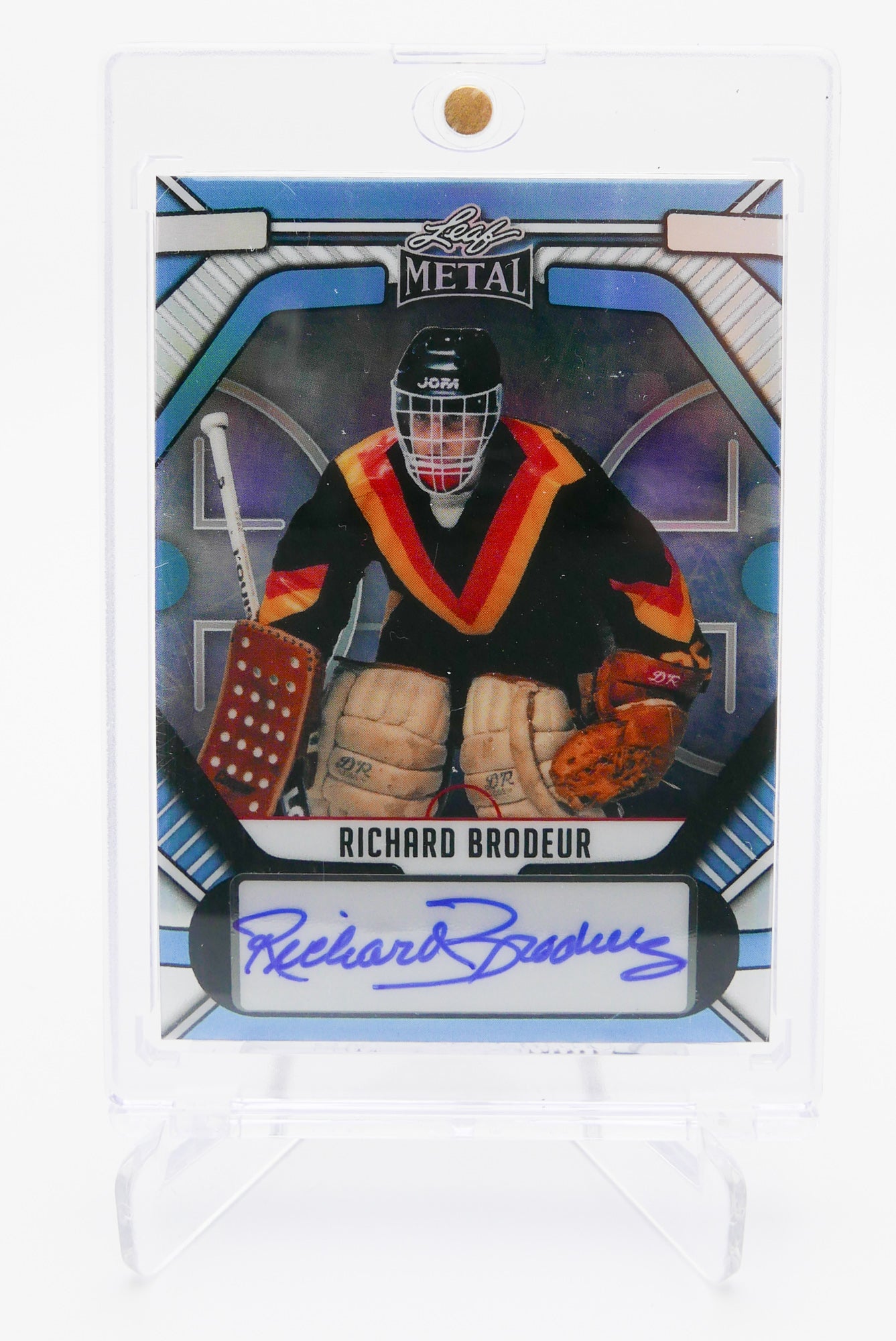 2025 Leaf Metal Richard Brodeur Auto #BA-RB2 – Blue Parallel /4 – Vancouver Canucks