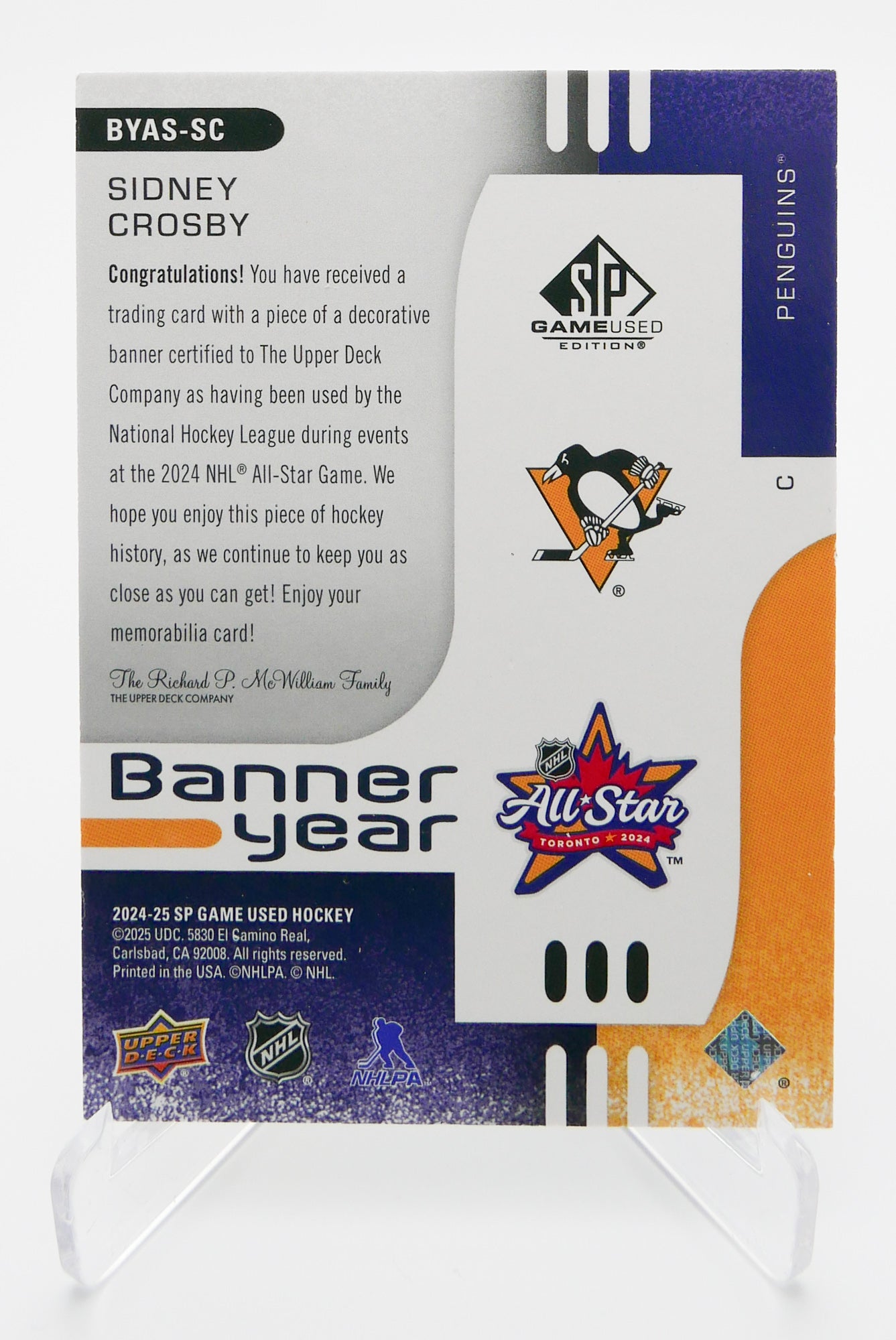 2024-25 SP Game Used Sidney Crosby Banner Year Patch – NHL All-Star Toronto – Penguins