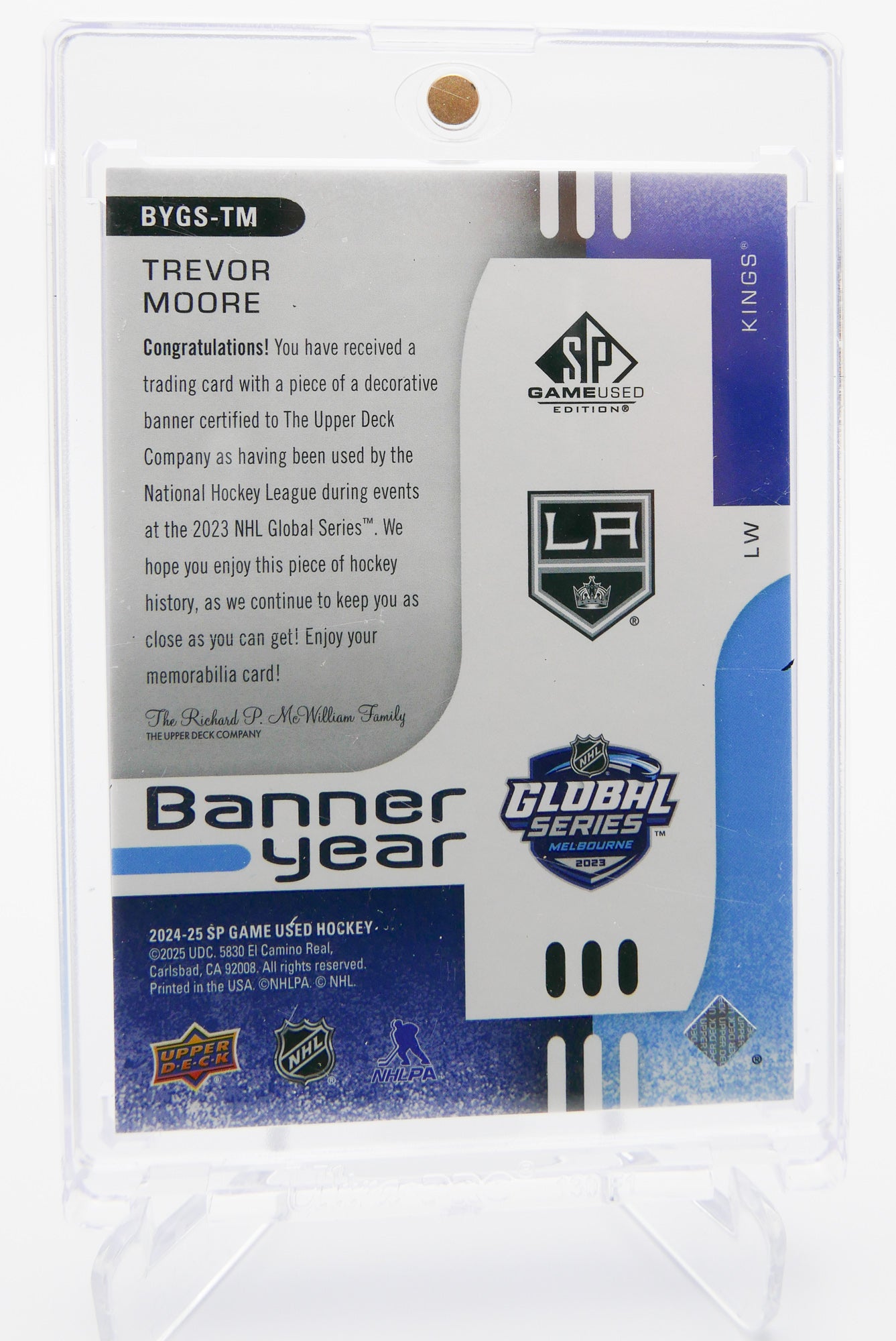 2024-25 SP Game Used Trevor Moore Banner Year Relic – Global Series Melbourne – Kings