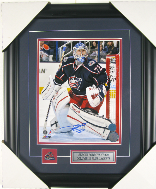 Sergei Bobrovsky Autographed 8x10 – Columbus Blue Jackets – Framed Goalie Display