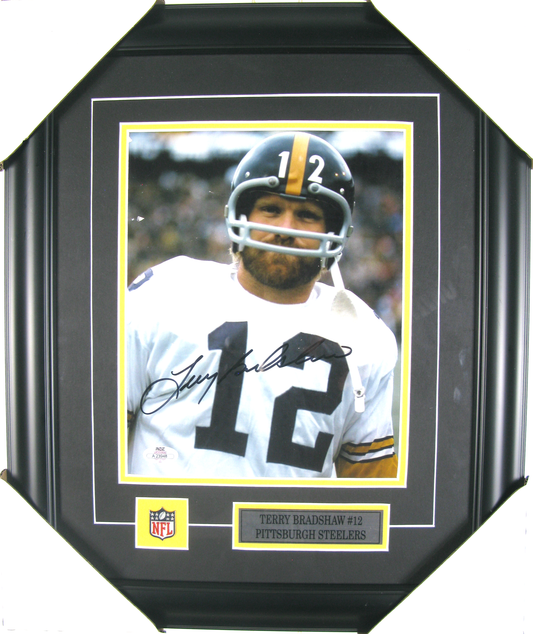 Terry Bradshaw #12 Signed 8x10 Photo – Pittsburgh Steelers Legend – Framed Display