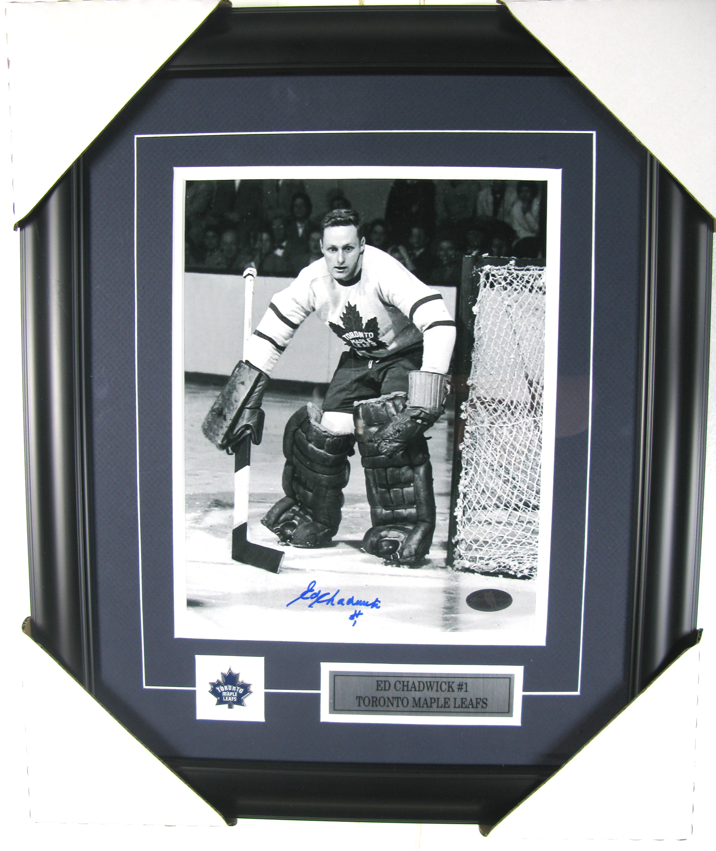 Ed Chadwick Signed 8x10 Framed Photo Toronto Maple Leafs #1 – Vintage Goalie Autograph NHL Memorabilia