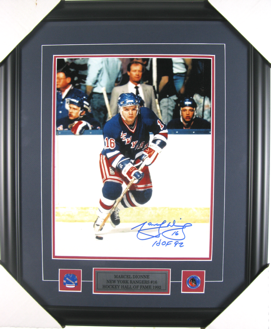 Marcel Dionne Signed Framed 11x14 Photo – New York Rangers #16 – HOF 1992