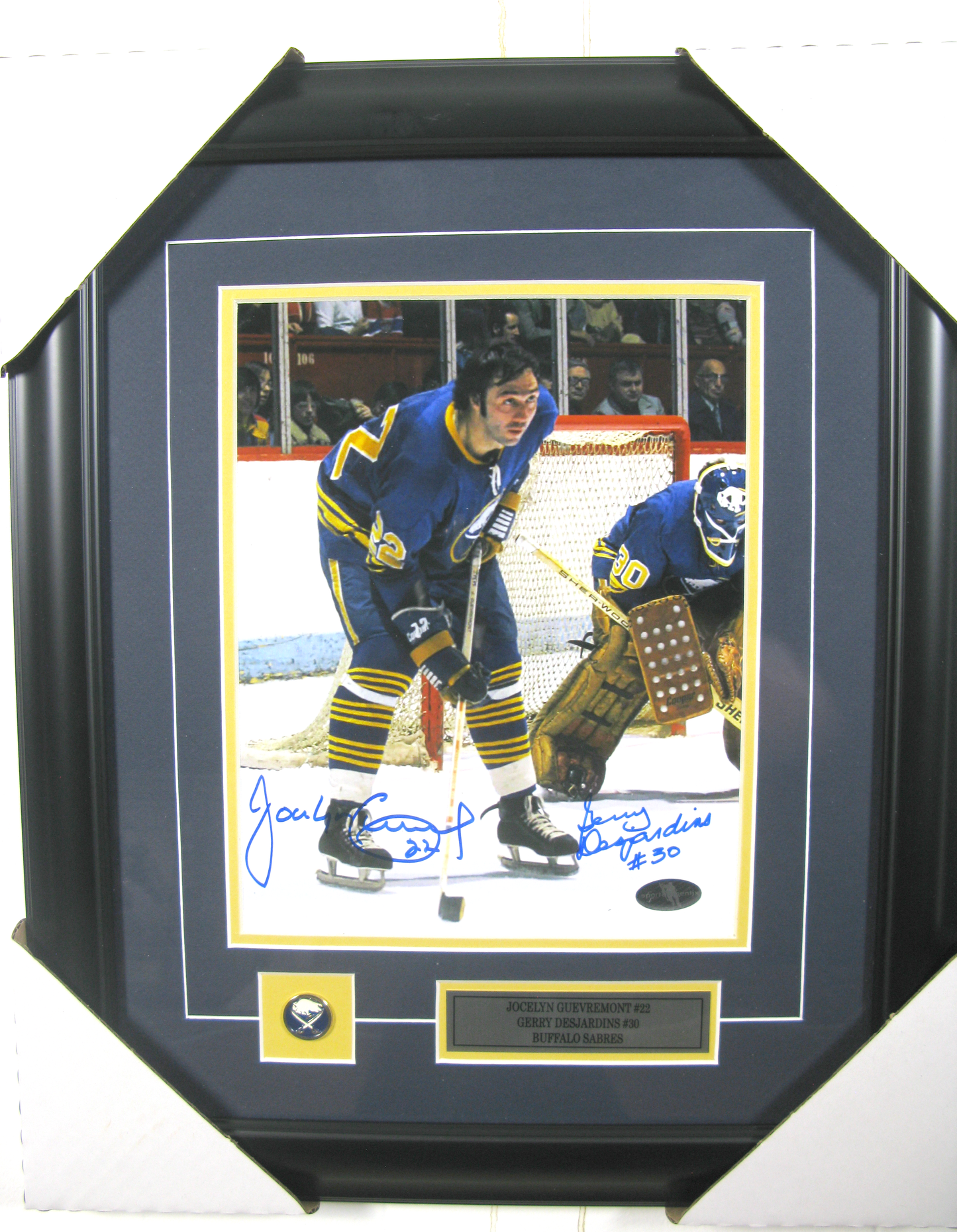Jocelyn Guevremont & Gerry Desjardins Dual-Autographed Framed Photo – Buffalo Sabres