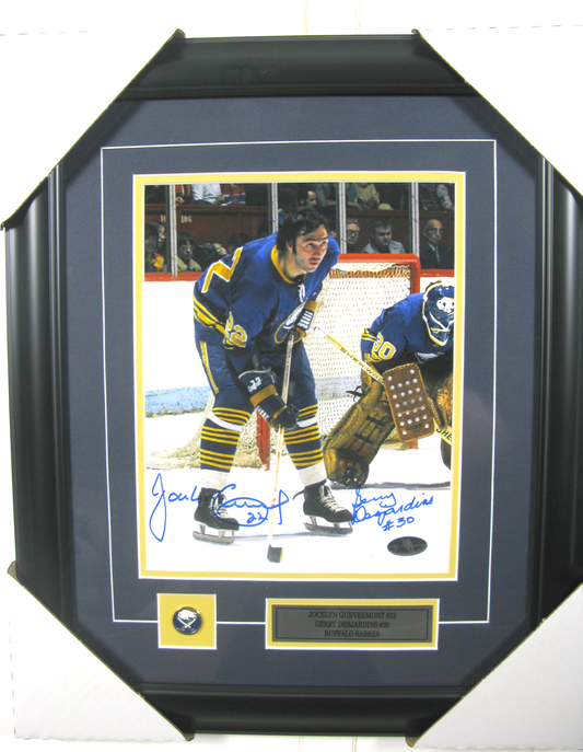 Jocelyn Guevremont & Gerry Desjardins Dual-Autographed Framed Photo – Buffalo Sabres
