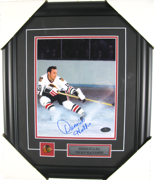 Dennis Hull Autographed 8x10 Framed Photo Chicago Blackhawks #10 – Vintage NHL Signed Memorabilia
