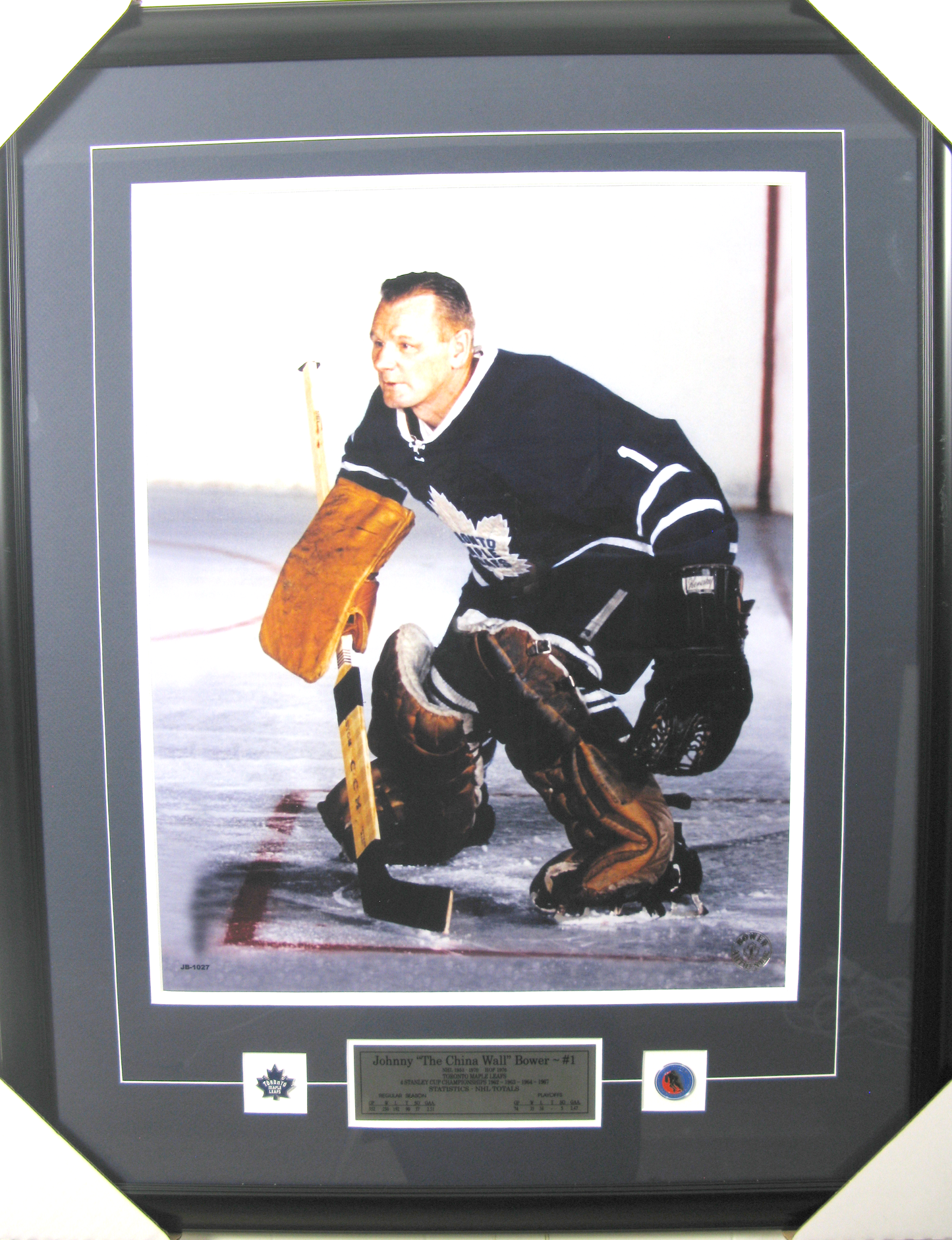 Johnny Bower Framed Photo – Toronto Maple Leafs “The China Wall” Vintage Goalie Display