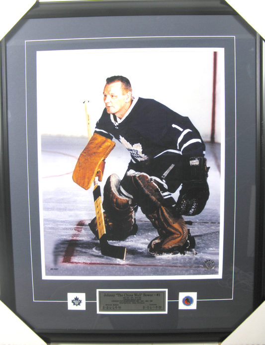 Johnny Bower Framed Photo – Toronto Maple Leafs “The China Wall” Vintage Goalie Display