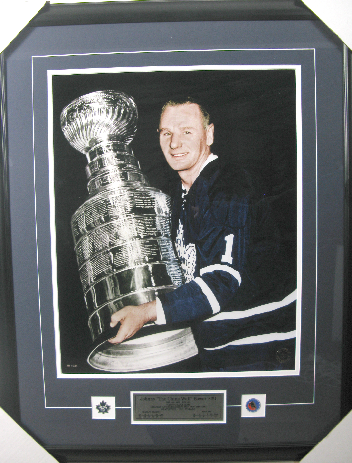 Johnny Bower Framed Photo – Toronto Maple Leafs “The China Wall” with Stanley Cup