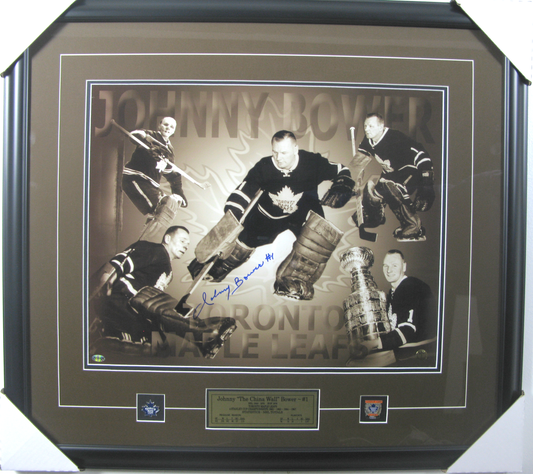 Johnny Bower Autographed Framed Photo – “The China Wall” Toronto Maple Leafs Goalie Collage