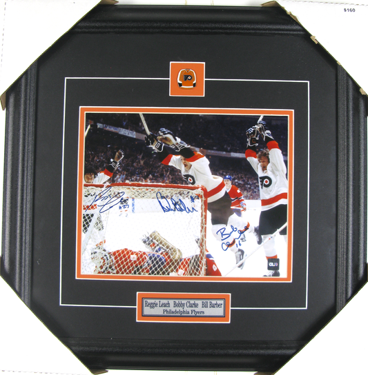Reggie Leach / Bobby Clarke / Bill Barber Triple-Signed Photo – Philadelphia Flyers