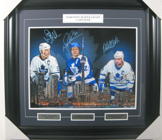 Toronto Maple Leafs Captains Triple-Autographed Framed Display – Gilmour, Sittler & Clark