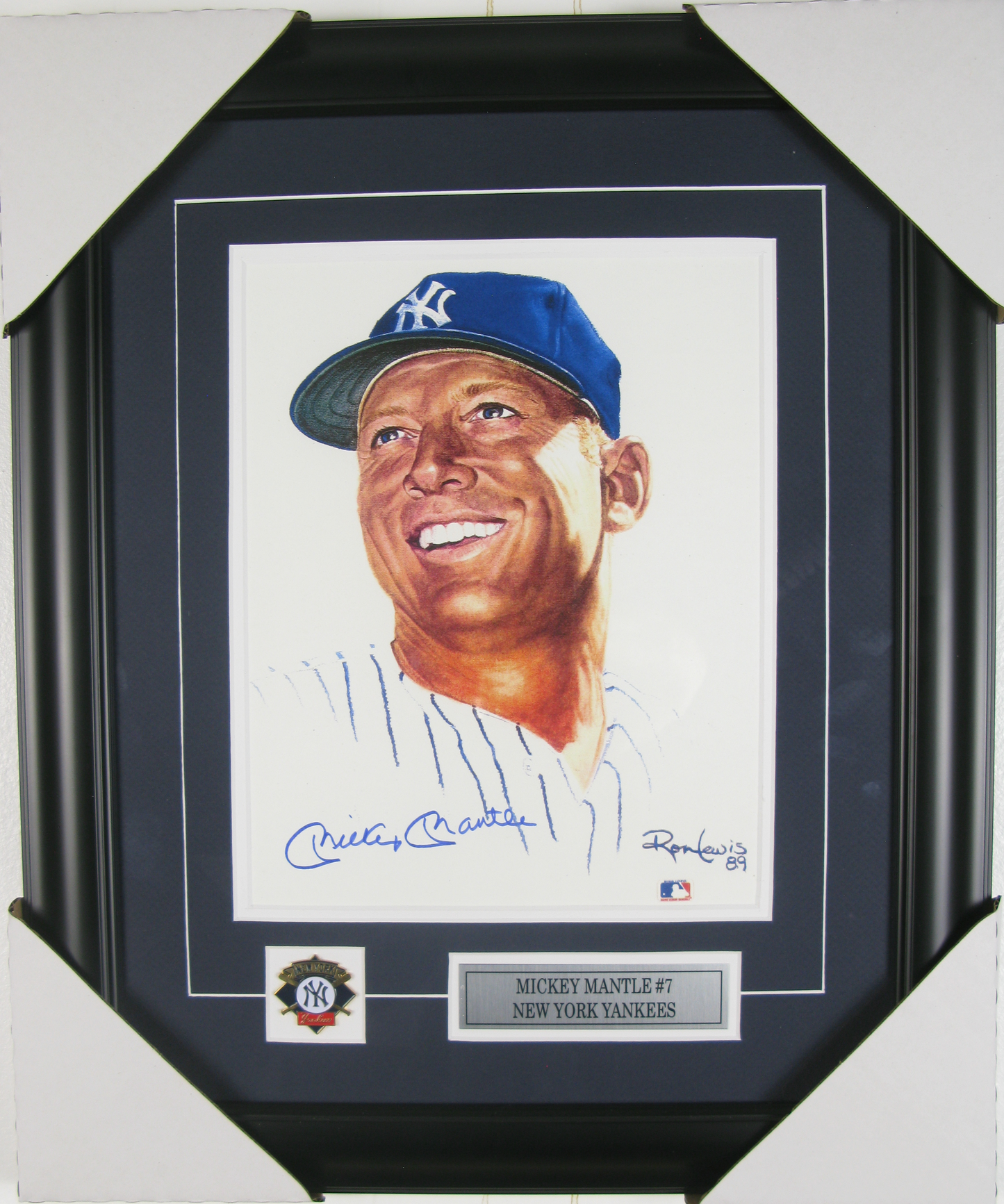 Mickey Mantle Signed Framed Art Print – New York Yankees Legend #7 (R. Lewis 1989)