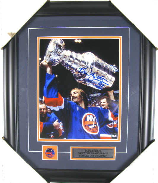 Bob Nystrom Signed 8x10 Framed Photo New York Islanders #23 – Stanley Cup Champion Autographed NHL Memorabilia